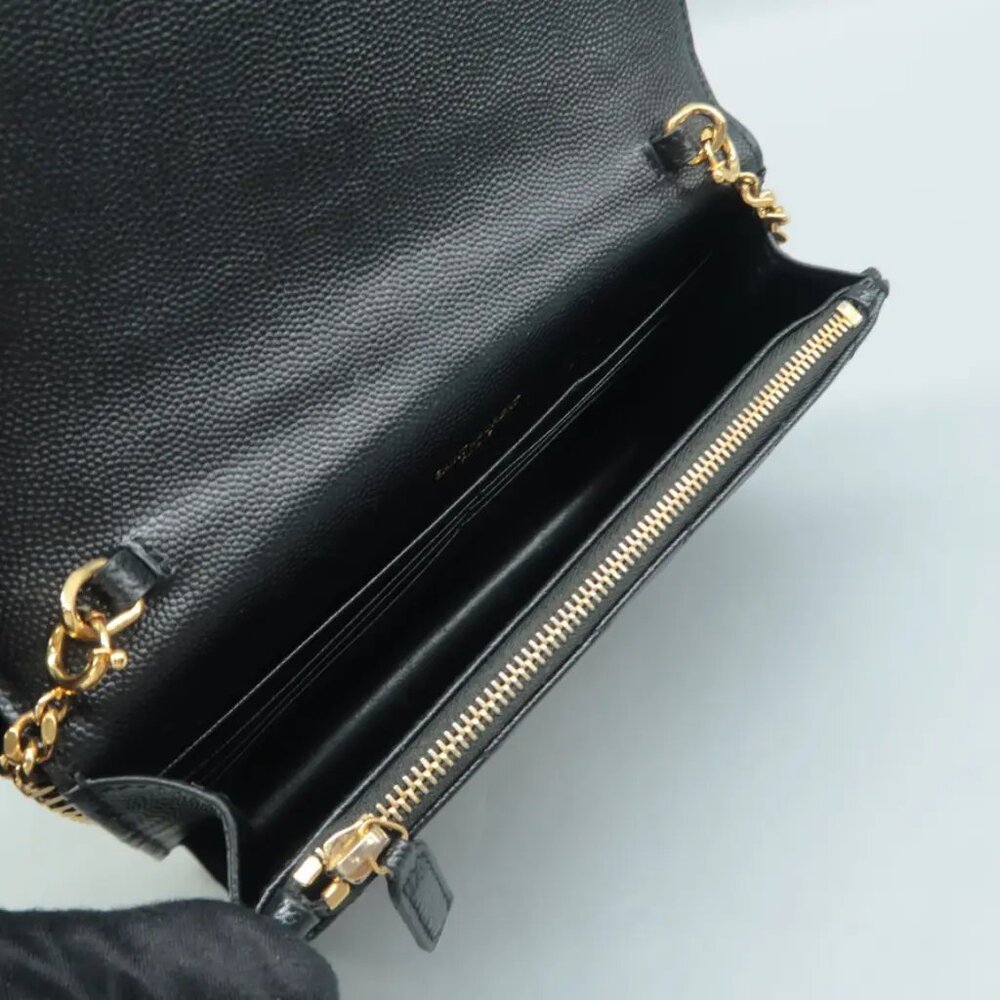 Authentic Saint Laurent Matelasse Black Wallet On Chain Leather Shoulder Bag - Picture 9 of 12